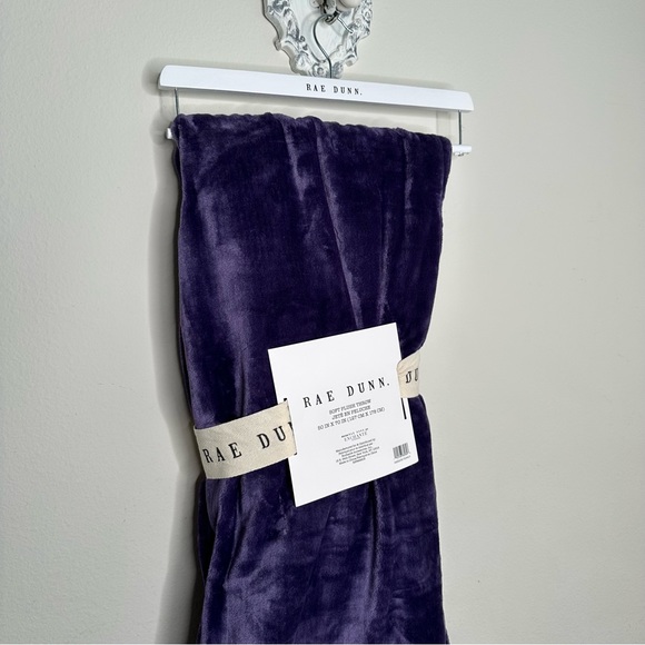NWT Rae Dunn Feeling Wicked throw / blanket Purple with broom detail and tassels - Picture 6 of 6